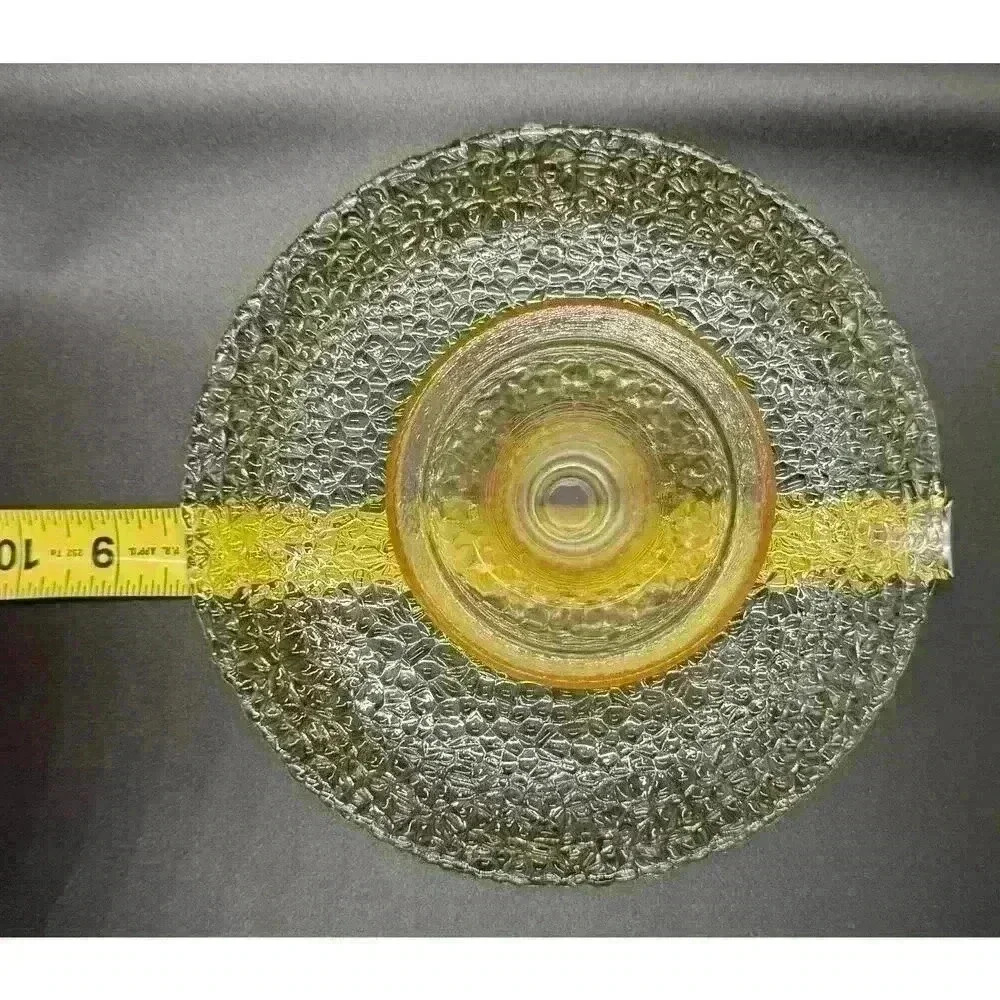 Vetropuro Gold Amber Glass 8 1/4” Diameter Pedestal Textured Dessert Stand Plate - Picture 9 of 9